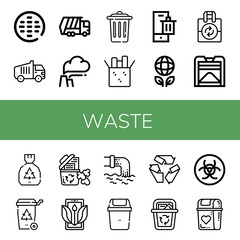 Set of waste icons such as Sewer, Garbage truck, Pollution, Trash, Reuse, Bin, Ecology, Compost, Garbage, Recycle bin, Waste, Recycle, Biohazard , waste