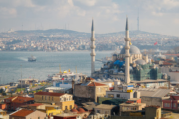 Beautiful aerial view on New Mosque and city of Istanbul, Turkey