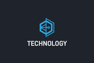 Abstract geometric hexagon connection line technology logo design vector template