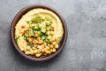 Chickpeas hummus in a bowl.