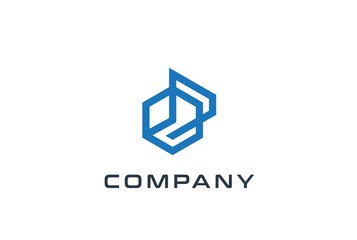 Abstract geometric hexagon technology logo design vector template with network connection line