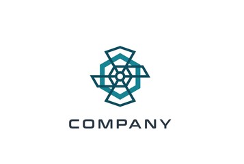 Abstract geometric hexagon technology logo design vector template with network connection line