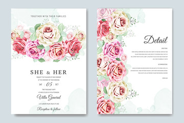 wedding invitation card with elegant roses template