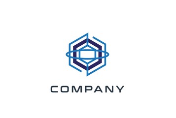 Abstract geometric hexagon technology logo design vector template with network connection line