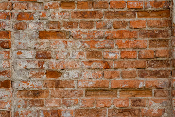 Macro texture of old red brick wall