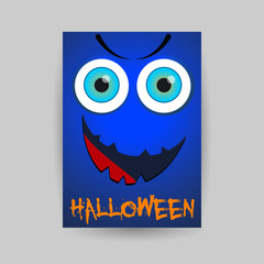 Happy Halloween Night greeting postcard for holiday party templates. Funny cartoon monster character eyes vector illustration for poster, invitation, t-shirt prints, banners