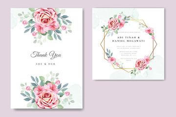 wedding invitation card with elegant roses template