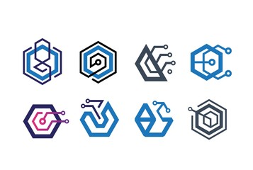 Abstract geometric hexagon technology logo design vector template collection set