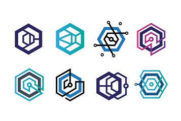 Abstract geometric hexagon technology logo design vector template collection set