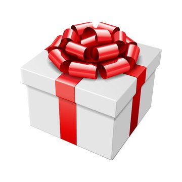 Gift box with red bow and ribbon isolated on white background vector illustration