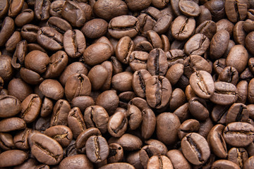 Coffee texture / Roasted coffee beans texture / above view
