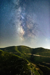 astrophotography, night photography of vertical milky way with mountains