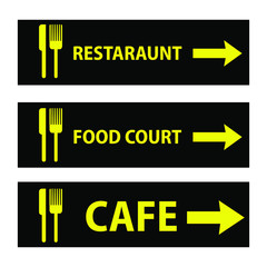 Restaraunt, food court, cafe  Icon or sign pointers for navigation in airport, professional graphic vector illustration optimized for large anв small size. isolated on white background.