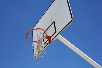Outdoor basketball hoop against a blue sky - street basketball