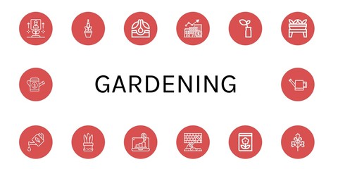 Set of gardening icons such as Growth, Plant, Seed, Watering can, Shovel, Gardening, Parsley , gardening