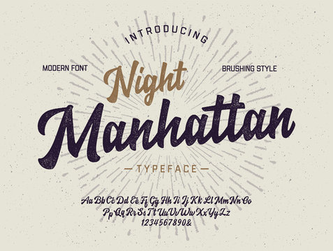  "Night Manhattan". Vintage Brush Script Alphabet. Retro Typeface. Vector Font Illustration. Vector