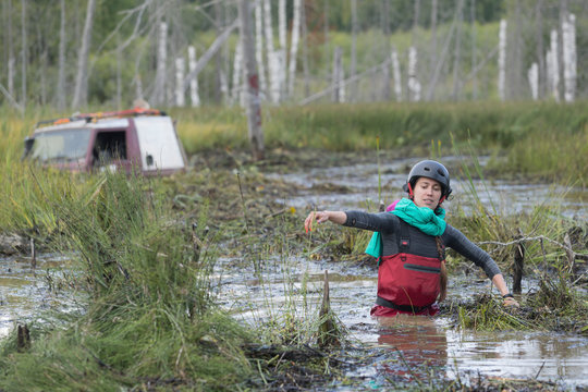 Off road sport, cars overcome the swamp