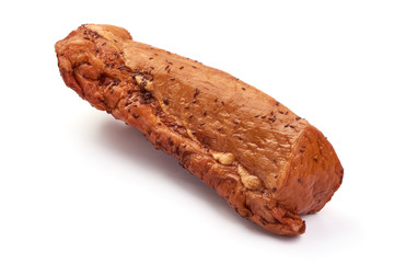 Smoked pork meat, smoked loin, isolated on white background