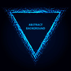 Abstract stipple background. Blue luminous lines. Azure glowing edge. Indigo light border. Ultramarine sparking particles. Colorful triangle. Bright contour.