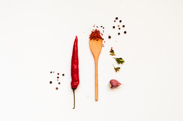 Ingredients and spices on a white isolated background. Mexican food concept. Close-up
