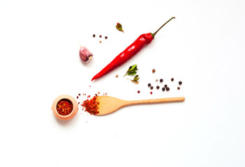 Ingredients and spices on a white isolated background. Mexican food concept. Close-up