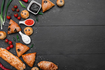 Assorted Uzbek food set, pilaf, samsa, lagman, manta, shurpa Uzbek restaurant concept, Uzbek