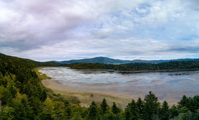 Obraz premium Lake Cerknica (Slovene: Cerknisko Jezero, Cerkniško jezero ) is an intermittent lake on Cerknica Polje ( Cerknisko Polje ) an biggest karst phenomena in Slovenia. During autumn at high waters.