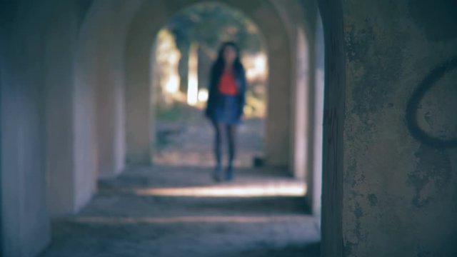 Man attacking lonely woman walking.Violence,aggression,rape
