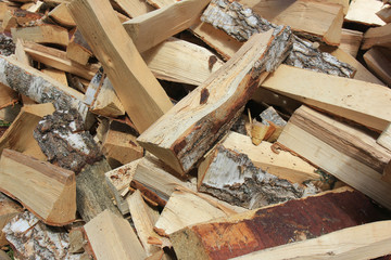 a pile of dry crushed birch wood closeup