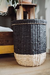 Rush basket in a modern living room