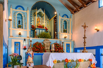 Old and historic altar inside an 18th century Christian chapel in Lagoa Santa, Minas Gerais, Brazil