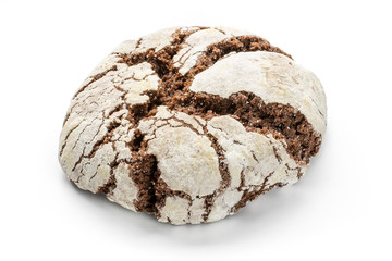 One whole homemade baked chocolate brownie cookie isolated on white background