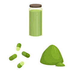 Isolated object of spirulina and seaweed icon. Set of spirulina and vegan stock vector illustration.