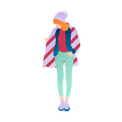 Girl in warm clothes. Flat vector illustration