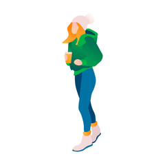 Girl in warm clothes. Flat vector illustration