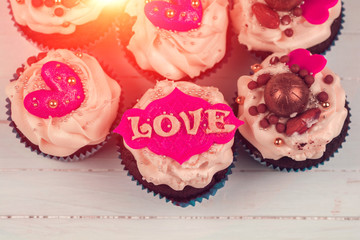 Birthday cupcake with love. Cupcakes for Valentine's Day.