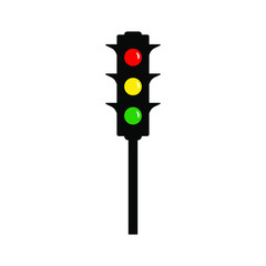 Traffic light with red, yellow and green lamps. Semaphore regulate transportation on crossroads urban road. Vector illustration