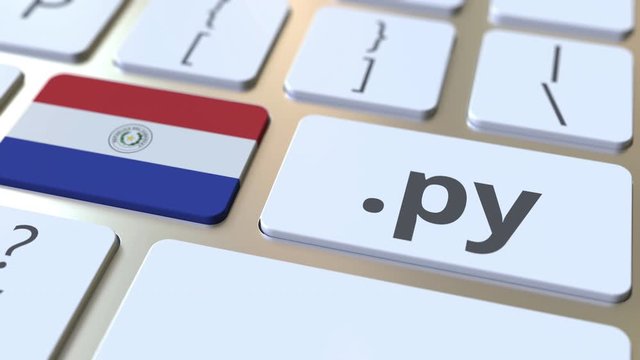 Paraguayan domain .py and flag of Paraguay on the buttons on the computer keyboard. National internet related 3D animation