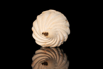 One whole apricot fresh pastel zefir isolated on black glass