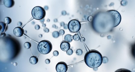 Slow motion macro of micro hi tech water molecules is analyzed with microscope for biochemistry and dna research in futuristic scientific laboratory. - Powered by Adobe