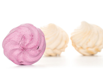 Group of three whole fresh pastel zefir isolated on white background