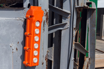 The control panel of the lifting mechanism. Remote control for construction equipment.