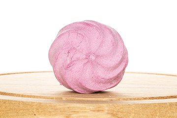 One whole rose fresh pastel zefir on bamboo plate isolated on white background