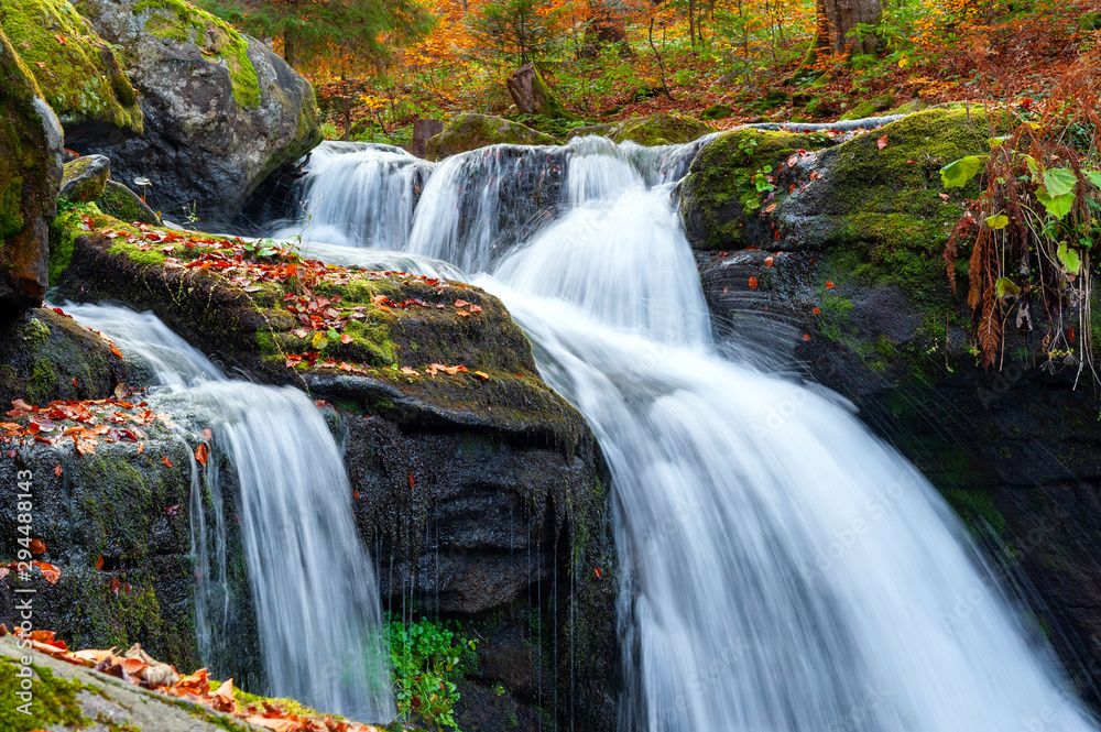 Canvas Prints Mountain waterfall in autumn forest