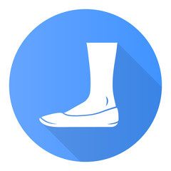 Ballerinas blue flat design long shadow glyph icon. Woman stylish formal footwear design. Female casual flats, everyday shoes. Fashionable ladies clothing accessory. Vector silhouette illustration