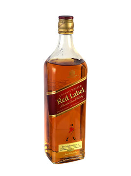 Johnnie Walker whisky bottle. Johnnie Walker is the most widely distributed blended Scotch whisky in the world with annual sales of over 130 million bottles