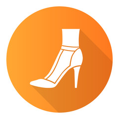 T-strap high heels orange flat design long shadow glyph icon. Woman stylish retro footwear design. Female casual shoes, luxury stilettos. Classic clothing accessory. Vector silhouette illustration