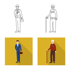 Vector illustration of character and avatar symbol. Set of character and portrait stock vector illustration.