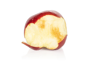One whole bitten red apple jonagold isolated on white background