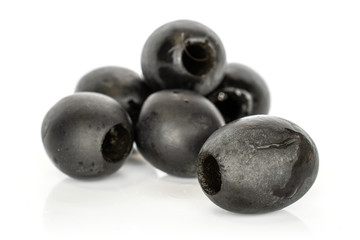 Lot of whole tasty black olive isolated on white background